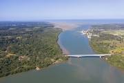 Picture taken with drone of the bridge from the ES-10 Highway over the Piraque-Açu River - Aracruz city - Espirito Santo state (ES) - Brazil