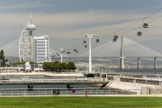 Cable car in Nations Park with Vasco da Gama Bridge in the background - Lisbon - Lisbon District - Portugal