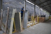 Shed of cut and polished natural stones being prepared for shipment - Cachoeiro de Itapemirim city - Espirito Santo state (ES) - Brazil