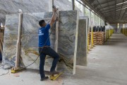 Shed of cut and polished natural stones being prepared for shipment - Cachoeiro de Itapemirim city - Espirito Santo state (ES) - Brazil