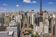Picture taken with drone of the Paulista Avenue - Empty streets due to the Coronavirus Crisis - Sao Paulo city - Sao Paulo state (SP) - Brazil