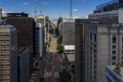 Picture taken with drone of the Paulista Avenue - Empty streets due to the Coronavirus Crisis - Sao Paulo city - Sao Paulo state (SP) - Brazil