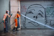 Cleaning the streets with sodium hypochlorite to disinfect and fight Coronavirus - Sao Paulo city - Sao Paulo state (SP) - Brazil