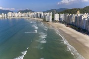 Picture taken with drone of the Pitangueiras Beach without bathers due to the Coronavirus Crisis - Guaruja city - Sao Paulo state (SP) - Brazil