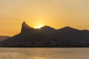 View of the sunset - Corcovado Mountain from Guanabara Bay - Rio de Janeiro city - Rio de Janeiro state (RJ) - Brazil