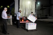 Truck arriving at Base Hospital with the first batch of vaccines to start vaccination against Covid-19 - Sao Jose do Rio Preto city - Sao Paulo state (SP) - Brazil