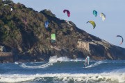 Windsurfers and Kitesurfers on Ibiraquera beach - Imbituba city - Santa Catarina state (SC) - Brazil