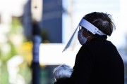 Woman wearing protective mask on the street - Coronavirus Crisis  - Porto Alegre city - Rio Grande do Sul state (RS) - Brazil