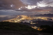 View of the Barra da Tijuca neighborhood from Pedra Bonita (Bonita Stone) during the nightfall  - Rio de Janeiro city - Rio de Janeiro state (RJ) - Brazil