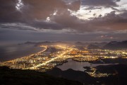 View of the Barra da Tijuca neighborhood from Pedra Bonita (Bonita Stone) during the nightfall  - Rio de Janeiro city - Rio de Janeiro state (RJ) - Brazil