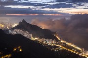 View of the Morro Dois Irmaos (Two Brothers Mountain) and Rocinha Slam at dawn from Pedra Bonita (Bonita Stone)  - Rio de Janeiro city - Rio de Janeiro state (RJ) - Brazil