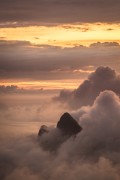 View of the Morro Dois Irmaos (Two Brothers Mountain) between clouds at dawn from Pedra Bonita (Bonita Stone)  - Rio de Janeiro city - Rio de Janeiro state (RJ) - Brazil