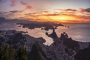 View of Sugarloaf and Botafogo Bay from Christ the Redeemer mirante during the dawn  - Rio de Janeiro city - Rio de Janeiro state (RJ) - Brazil