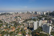 Picture taken with drone of the Jardim Colombo neighborhood on the right and Paraisopolis Slum in the background - Sao Paulo city - Sao Paulo state (SP) - Brazil