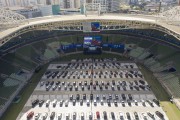 Picture taken with drone of show at Allianz Parque in a Drive-In system due to the Coronavirus Crisis - Sao Paulo city - Sao Paulo state (SP) - Brazil