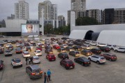 Picture taken with drone of the Belas Artes drive-in cinema at the Latin America Memorial (1989) during the Coronavirus Crisis - Sao Paulo city - Sao Paulo state (SP) - Brazil