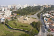 Picture taken with drone of the Monument to the Independence of Brazil (1922) in the garden of the Independencia Park - Paulista Museum in the background - Sao Paulo city - Sao Paulo state (SP) - Brazil