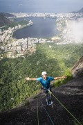 Climber during the climbing to Corcovado Mountain - Rodrigo de Freitas Lagoon in the background - Rio de Janeiro city - Rio de Janeiro state (RJ) - Brazil