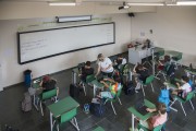 Private school classroom with distance between desks and reduced presence of students due to the Coronavirus crisis - Sorocaba city - Sao Paulo state (SP) - Brazil