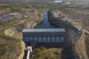 Picture taken with drone of Sao Francisco River Transposition Pumping Station built on open rock with dynamite - EBI 2 on the north axis - Cabrobo city - Pernambuco state (PE) - Brazil