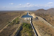 Picture taken with drone of EBI 2 forebay - Sao Francisco River Transposition Pumping Station at the bottom of the Serra do Livramento Reservoir - Cabrobo city - Pernambuco state (PE) - Brazil