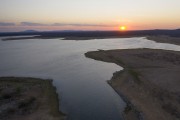 Picture taken with drone of sunset at the Tucutu Reservoir of the Sao Francisco River Transposition - north axis - Cabrobo city - Pernambuco state (PE) - Brazil