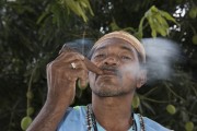 Indigenous Truka ethnicity using liamba smoking guide - smoked herb used as a smoke in the tore ritual - Cabrobo city - Pernambuco state (PE) - Brazil