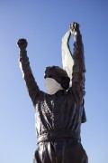Ayrton Senna statue with protection mask on Copacabana beach - Coronavirus Crisis  - Rio de Janeiro city - Rio de Janeiro state (RJ) - Brazil