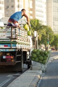 Truck distributing coconut at Atlantica Avenue kiosks - Rio de Janeiro city - Rio de Janeiro state (RJ) - Brazil