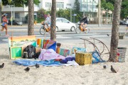 Homeless sleeping on the sand of Copacabana Beach - Rio de Janeiro city - Rio de Janeiro state (RJ) - Brazil