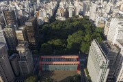 Picture taken with drone of Art Museum of Sao Paulo (MASP) with Trianon Park in the background - Sao Paulo city - Sao Paulo state (SP) - Brazil