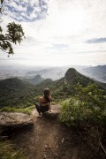 Tourist looking at the landscape from Tijuca Mirim Peak - Tijuca National Park - Rio de Janeiro city - Rio de Janeiro state (RJ) - Brazil