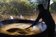 Detail of process for the production of cassava flour - roasting  - Anama city - Amazonas state (AM) - Brazil