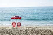 Beach chairs and sun umbrella - Copacabana Beach waterfront  - Rio de Janeiro city - Rio de Janeiro state (RJ) - Brazil
