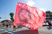 Giant flag with the image of Marielle Franco - Demonstration in opposition to the government of President Jair Messias Bolsonaro - Rio de Janeiro city - Rio de Janeiro state (RJ) - Brazil
