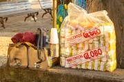 Gallon of mate with disposable plastic cups and bag of GLOBO flour cookies - Rio de Janeiro city - Rio de Janeiro state (RJ) - Brazil