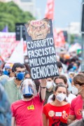 Protesters with mask and face shield to protect against Covid 19 - Demonstration in opposition to the government of President Jair Messias Bolsonaro - Rio de Janeiro city - Rio de Janeiro state (RJ) - Brazil