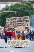 protester holding signs - Demonstration in opposition to the government of President Jair Messias Bolsonaro - Rio de Janeiro city - Rio de Janeiro state (RJ) - Brazil