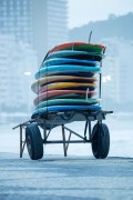 Surfboards in cargo trolley on sidewalk of Copacabana Beach - Rio de Janeiro city - Rio de Janeiro state (RJ) - Brazil