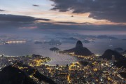 View of Sugarloaf and Botafogo Bay from Christ the Redeemer mirante during the dawn  - Rio de Janeiro city - Rio de Janeiro state (RJ) - Brazil