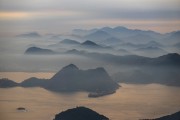 Silhouette view of Niteroi mountains from Christ the Redeemer mirante during the dawn - Rio de Janeiro city - Rio de Janeiro state (RJ) - Brazil