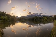 General view of lake on sunset - Guapiacu Ecological Reserve - Cachoeiras de Macacu city - Rio de Janeiro state (RJ) - Brazil