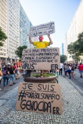 Protester holding signs - Demonstration in opposition to the government of President Jair Messias Bolsonaro - Rio de Janeiro city - Rio de Janeiro state (RJ) - Brazil