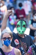 Protester with alligator mask in reference to the presidents speech about Pfizers vaccine - Demonstration in opposition to the government of President Jair Messias Bolsonaro - Rio de Janeiro city - Rio de Janeiro state (RJ) - Brazil