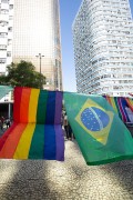 Flags in the colors of the Rainbow, symbol of the LGBTQIA+ movement - Demonstration in opposition to the government of President Jair Messias Bolsonaro - Rio de Janeiro city - Rio de Janeiro state (RJ) - Brazil