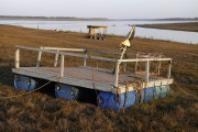 Barges used for fishing are stranded in the Marimbondo Hydroelectric Power Plant water reservoir with the lowest water level in the last 45 years - between the states of Sao Paulo and Minas Gerais - Fronteira city - Minas Gerais state (MG) - Brazil