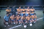 Brazilian team players profiled: Brazil x Uruguay for the Atlantic Cup and Copa Rio Branco - Maracana Stadium. Standing: Toninho, Jairo, Chicao, Amaral, Miguel and Marco Antonio - Crouching: Gil, Zico, Eneas, Rivellino and Lula - Rio de Janeiro city - Rio de Janeiro state (RJ) - Brazil