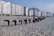 People doing gymnastics - Copacabana Beach - The 90s - Rio de Janeiro city - Rio de Janeiro state (RJ) - Brazil