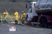 Men working on chemical spill containment - Chemical Industry - 1990s - Rio de Janeiro city - Rio de Janeiro state (RJ) - Brazil