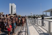 Indigenous groups of various ethnicities camp in Brasilia promoting marches on the Esplanade of Ministries to Three Powers Square where they protest against the time frame, in a process at the Federal Supreme Court - headquarters of the Judiciary (STF) - Brasilia city - Distrito Federal (Federal District) (DF) - Brazil